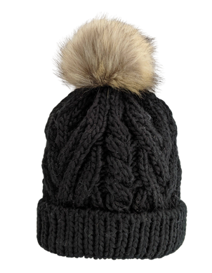 Black Pom Pom Knitted Beanie Hat - CovetedThings