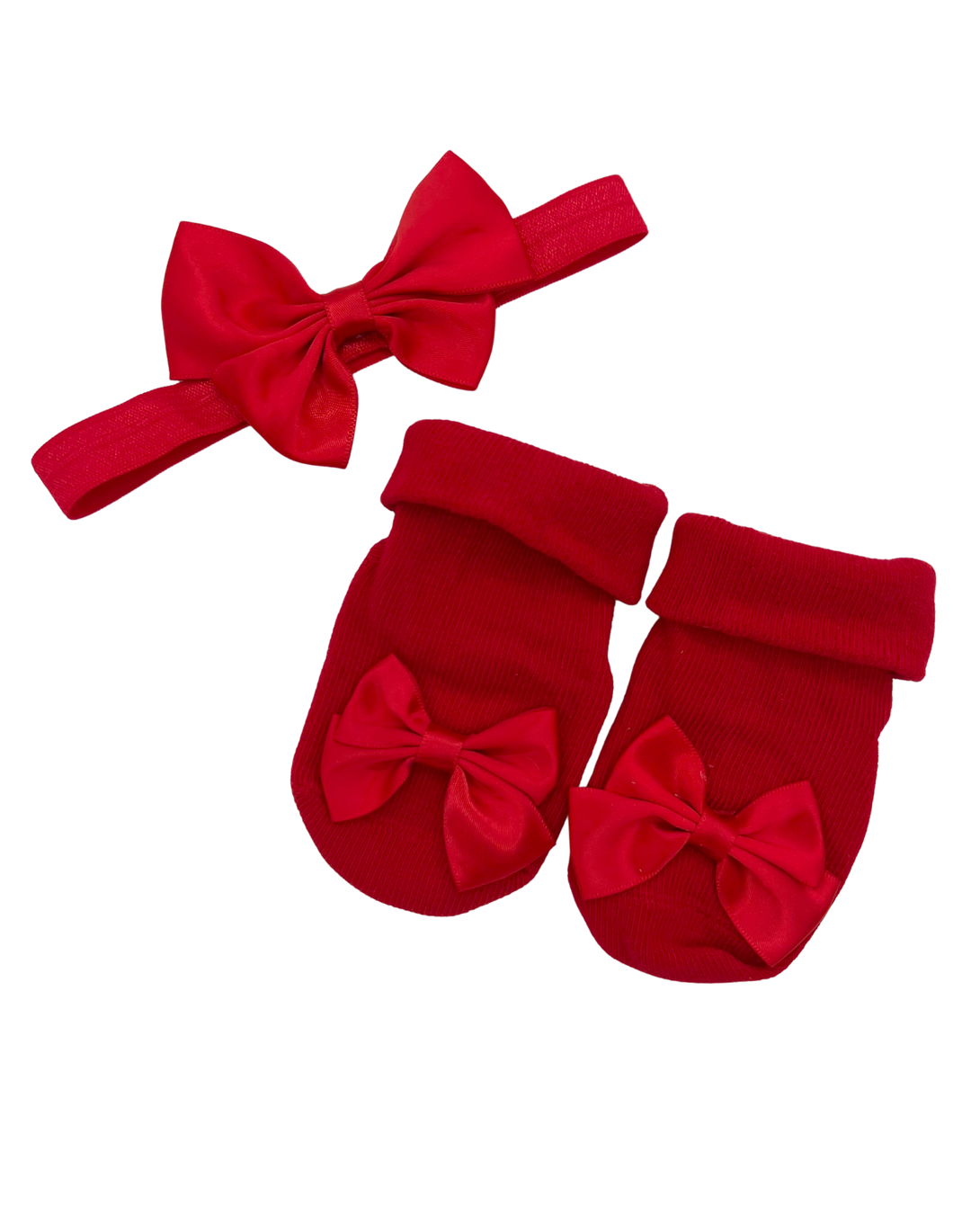 Baby Bow Booties with matching headband- Red - CovetedThings