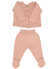 Load image into Gallery viewer, Organic cotton heirloom knitted newborn top and bottom set in Blush - CovetedThings
