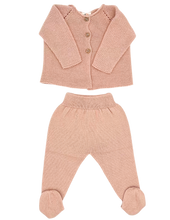 Load image into Gallery viewer, Organic cotton heirloom knitted newborn top and bottom set in Blush - CovetedThings