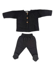 Load image into Gallery viewer, Organic cotton heirloom knitted newborn top and bottom set in Dark Grey - CovetedThings