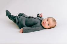 Load image into Gallery viewer, Organic cotton heirloom knitted newborn top and bottom set in Dark Grey - CovetedThings