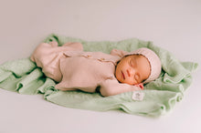 Load image into Gallery viewer, Organic cotton heirloom knitted newborn top and bottom set in Blush - CovetedThings