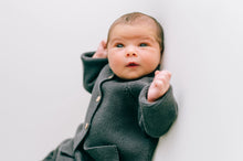 Load image into Gallery viewer, Organic cotton heirloom knitted newborn top and bottom set in Dark Grey - CovetedThings