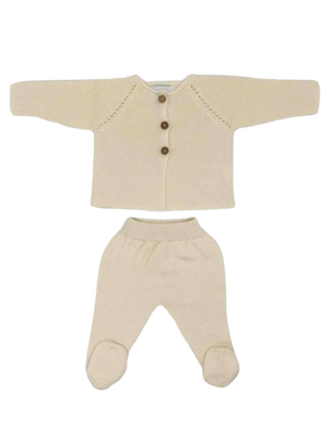Organic cotton heirloom knitted newborn top and bottom set in Natural - CovetedThings