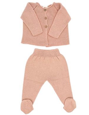 Organic cotton heirloom knitted newborn top and bottom set in Blush - CovetedThings