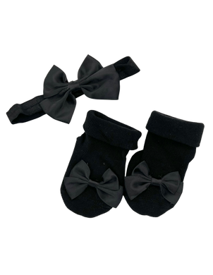 Baby Bow Booties with matching headband- Black - CovetedThings