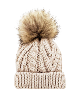 Oatmeal Pom Pom Knitted Beanie Hat - CovetedThings