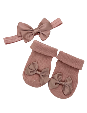 Baby Bow Booties with matching headband- Blush - CovetedThings