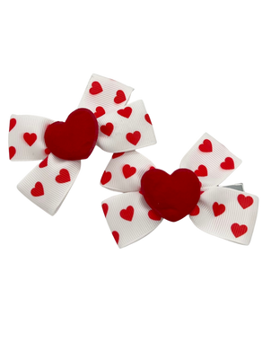 Hair Clip- Fuzzy Red Hearts with Heart Bows - CovetedThings