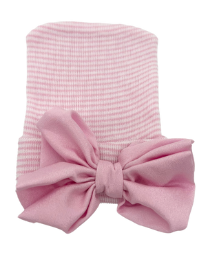 Newborn Hat- Pink Stripe and Bow - CovetedThings