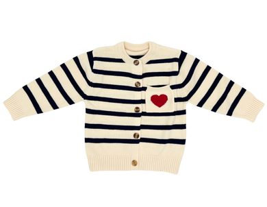 Knitted Stripe Cardigan with Heart Pocket - CovetedThings