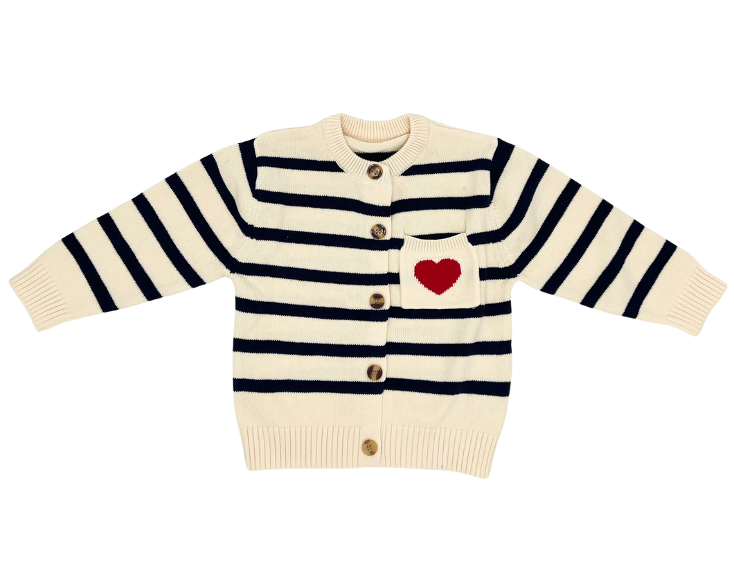 Knitted Stripe Cardigan with Heart Pocket - CovetedThings