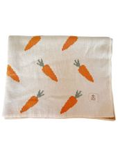 Load image into Gallery viewer, Organic cotton heirloom knitted blanket in Carrot print - CovetedThings
