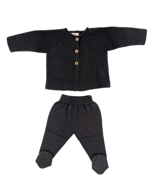 Organic cotton heirloom knitted newborn top and bottom set in Dark Grey - CovetedThings