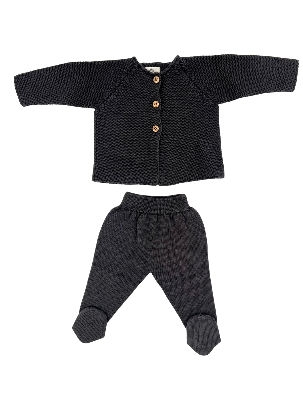 Organic cotton heirloom knitted newborn top and bottom set in Dark Grey - CovetedThings
