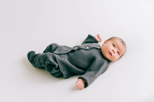 Load image into Gallery viewer, Organic cotton heirloom knitted newborn top and bottom set in Dark Grey - CovetedThings
