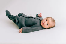 Load image into Gallery viewer, Organic cotton heirloom knitted newborn top and bottom set in Dark Grey - CovetedThings
