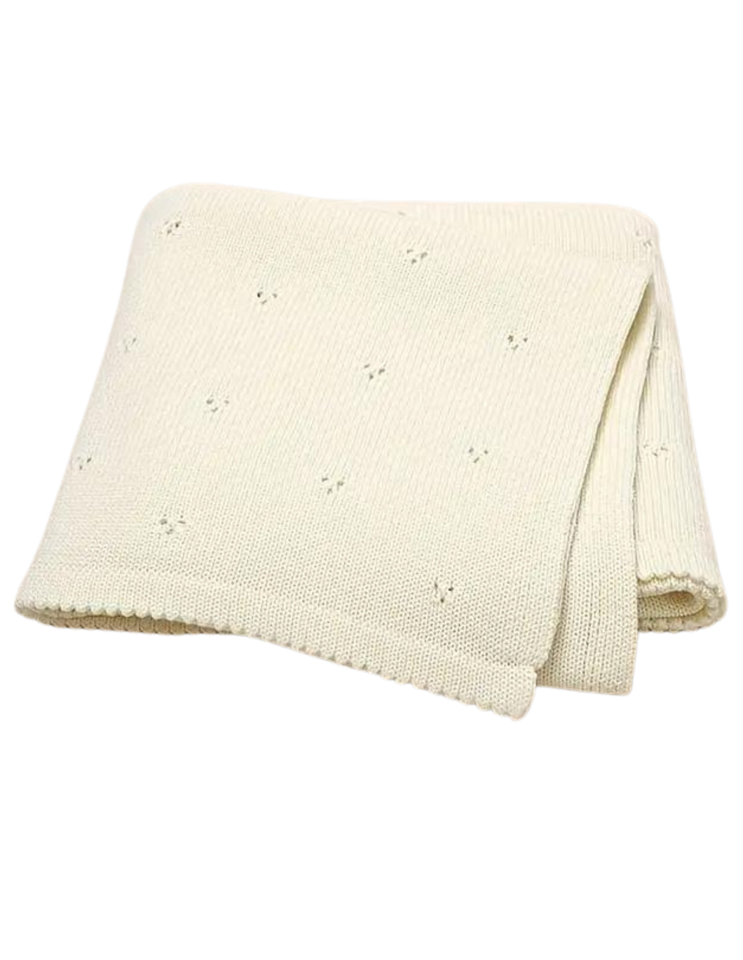 Knitted Eyelet Baby Blanket in Ivory - CovetedThings