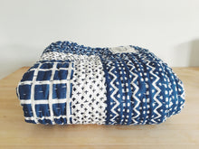 Load image into Gallery viewer, Handmade Embroidered Quilt in Indigo Windowpane - CovetedThings
