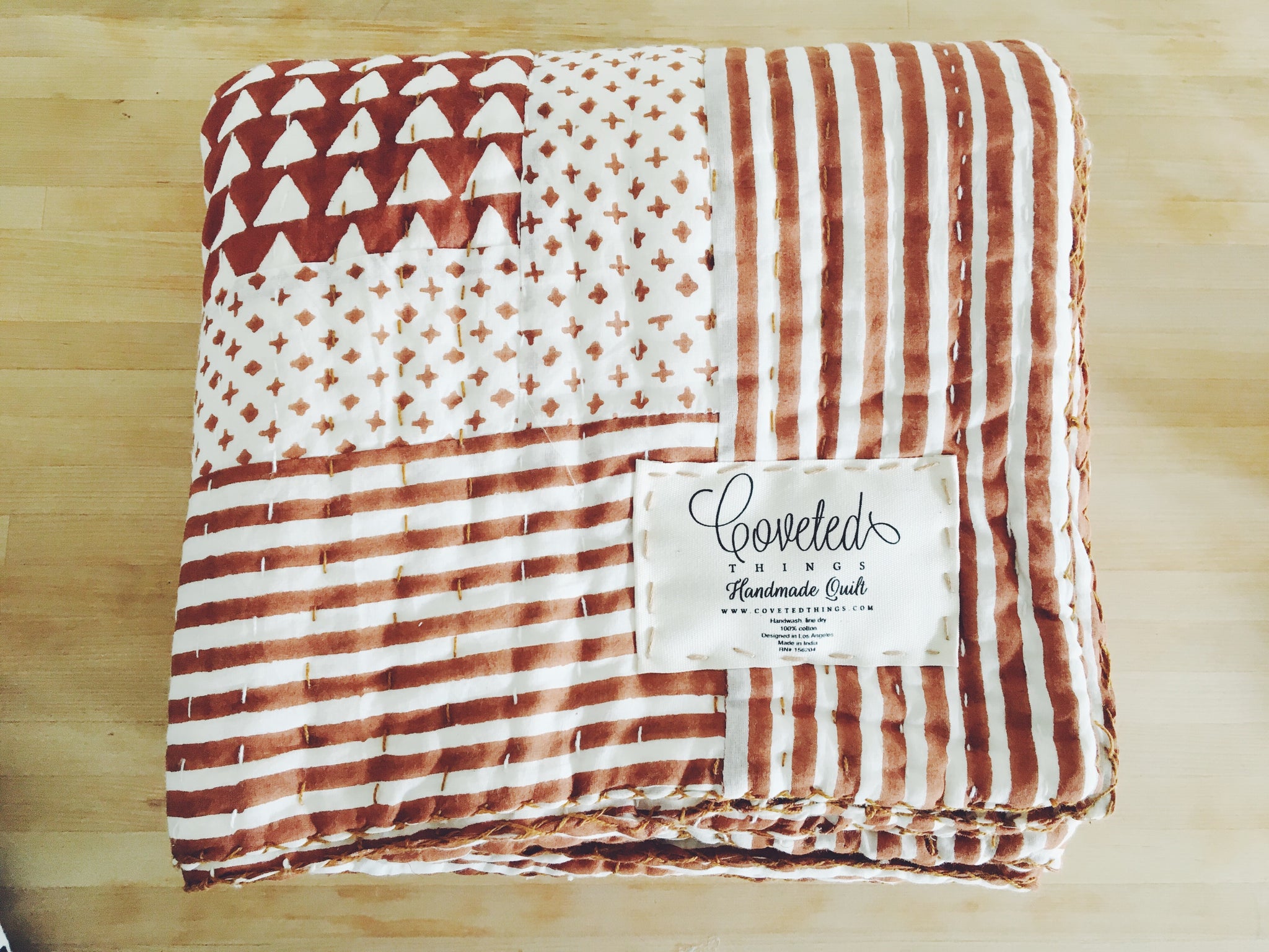 Rust Quilts Handmade Embroidered Quilt in Rust Pyramid | CovetedThings