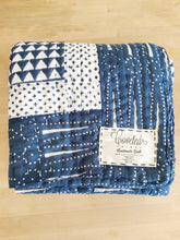Load image into Gallery viewer, Handmade Embroidered Quilt in Indigo Pyramid - CovetedThings
