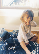 Load image into Gallery viewer, Handmade Embroidered Quilt in Indigo Giraffe - CovetedThings
