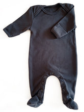 Load image into Gallery viewer, Organic Cotton Footed Onesie in Charcoal - CovetedThings

